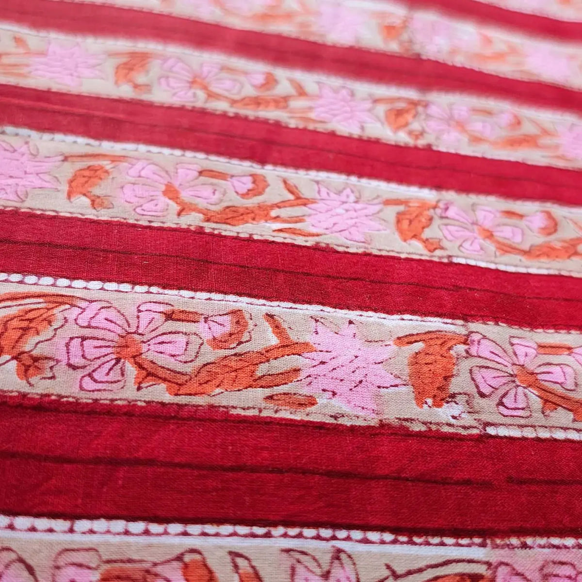 Sanganeri Hand Block Print Cotton Fabric – Red Floral Print