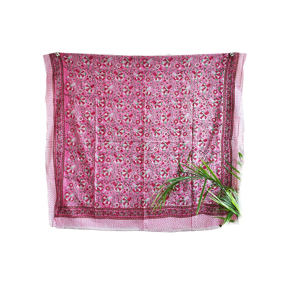 Bagru Block Print Floral Pink Color Cotton Sarong, Beach Wrap, Pareo