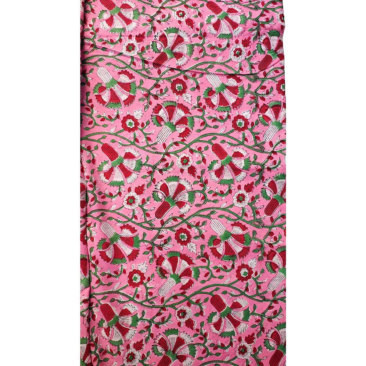 Sanganeri Hand Block Print Cotton Fabric – Pink Red And Green Floral