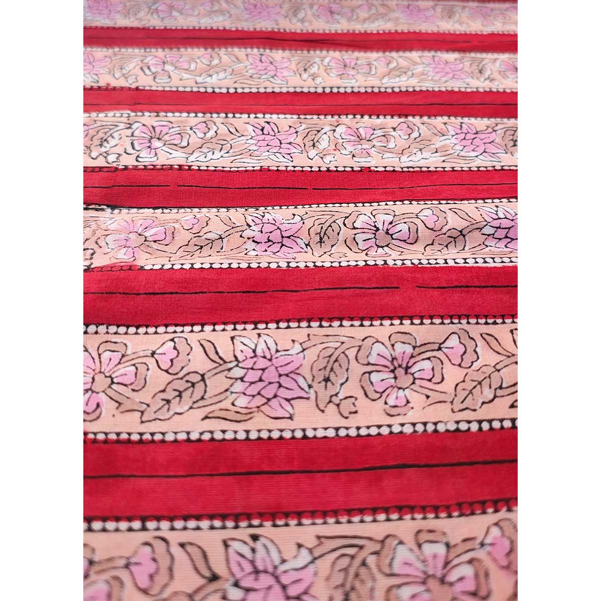 Sanganeri Hand Block Print Cotton Fabric – Red And Peach Floral Print