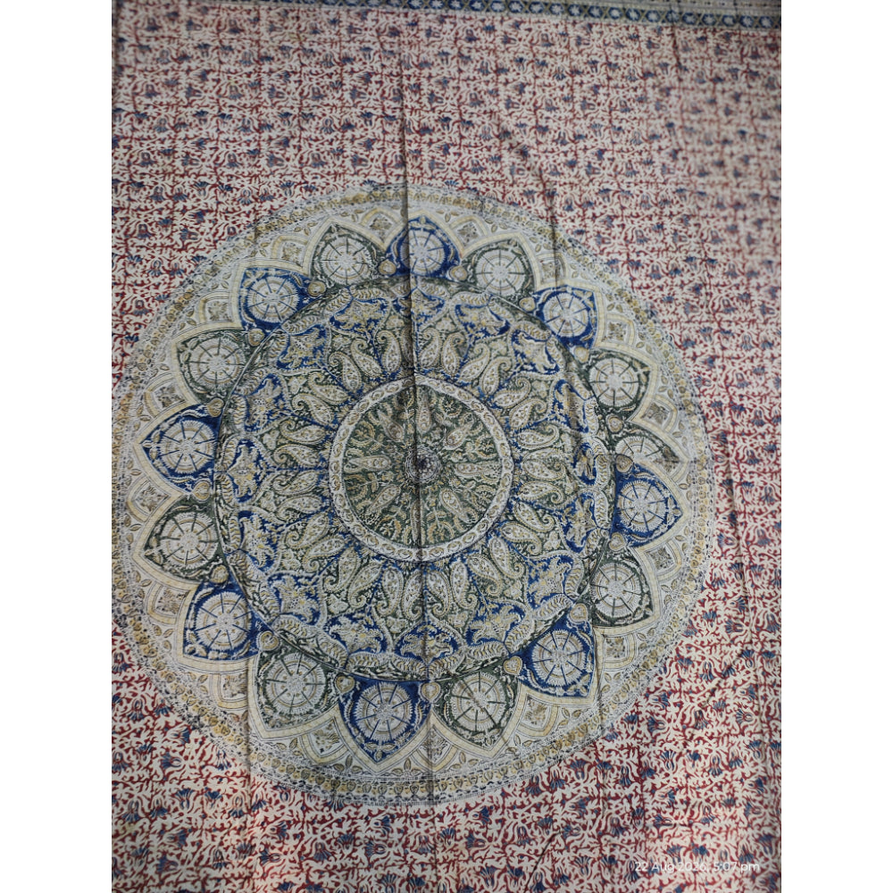 Kalamkari Block Printed Cotton Bedsheet with Floral and Traditional Motifs