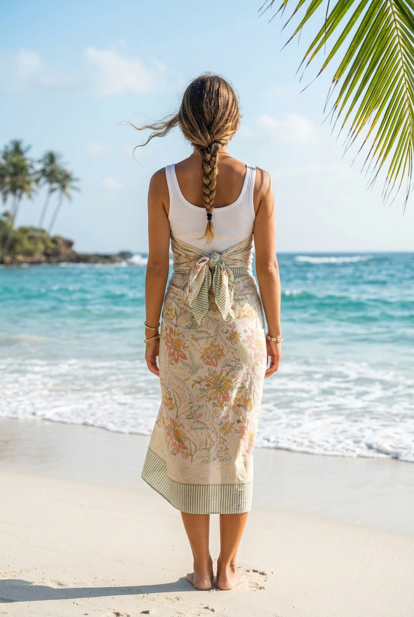 Bagru Block Print Mint Green and Beige Color Cotton Sarong, Beach Wrap, Pareo