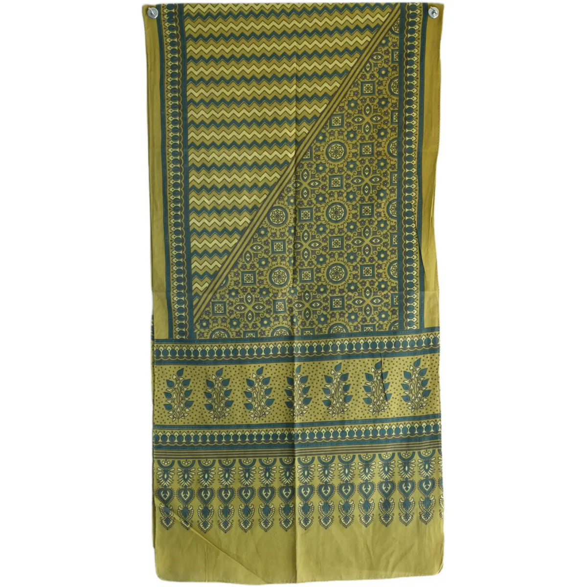 Ajrakh Hand Block Print Green Color Cotton Stole | Traditional Geometric Print | L210 X W55 cm