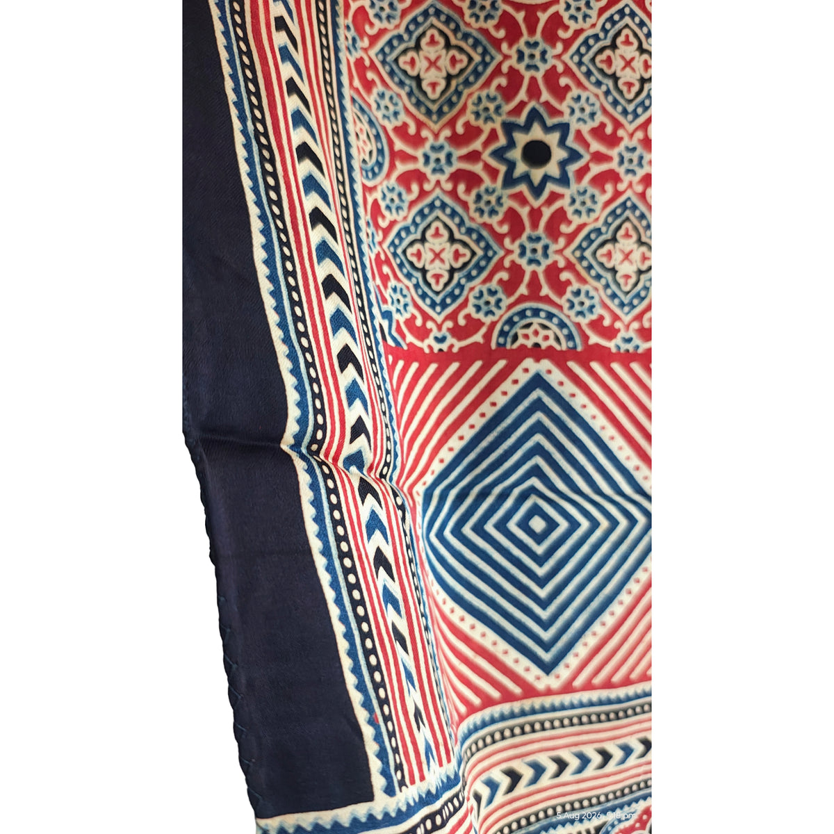Ajrakh Hand Block Printed Modal Silk Stole – Maroon And Black Floral, 210x55cm