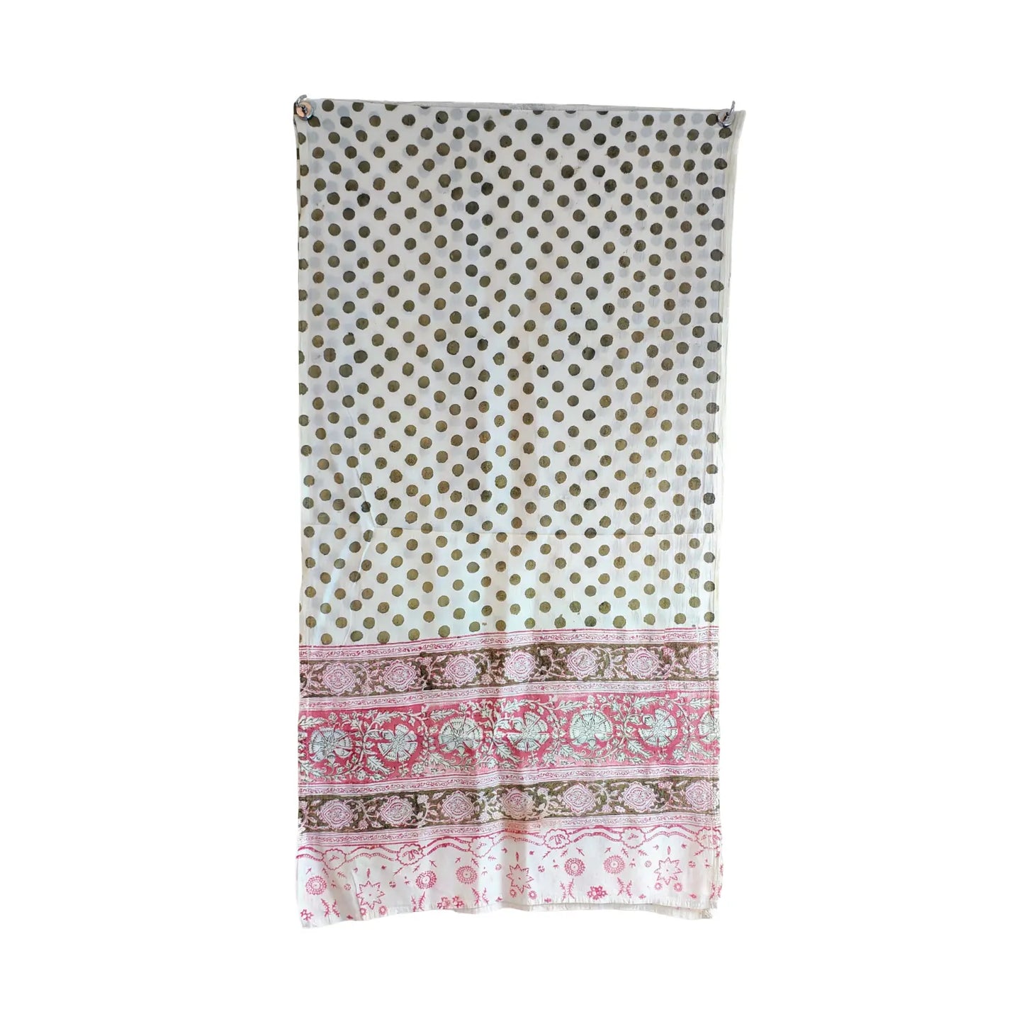 Kalamkari Hand Block Printed Modal Silk Stole – White & Pink Heritage Print, 210x55cm