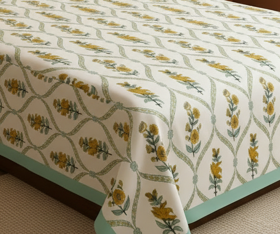 Premium Sanganeri Block Print 100% Cotton King Size Bedsheet with 2 Reversible Pillowcases