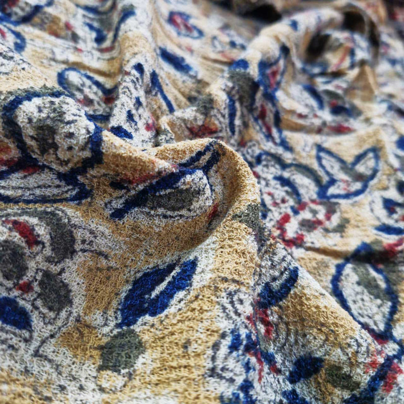 Natural stretchable Kalamkari crape fabric