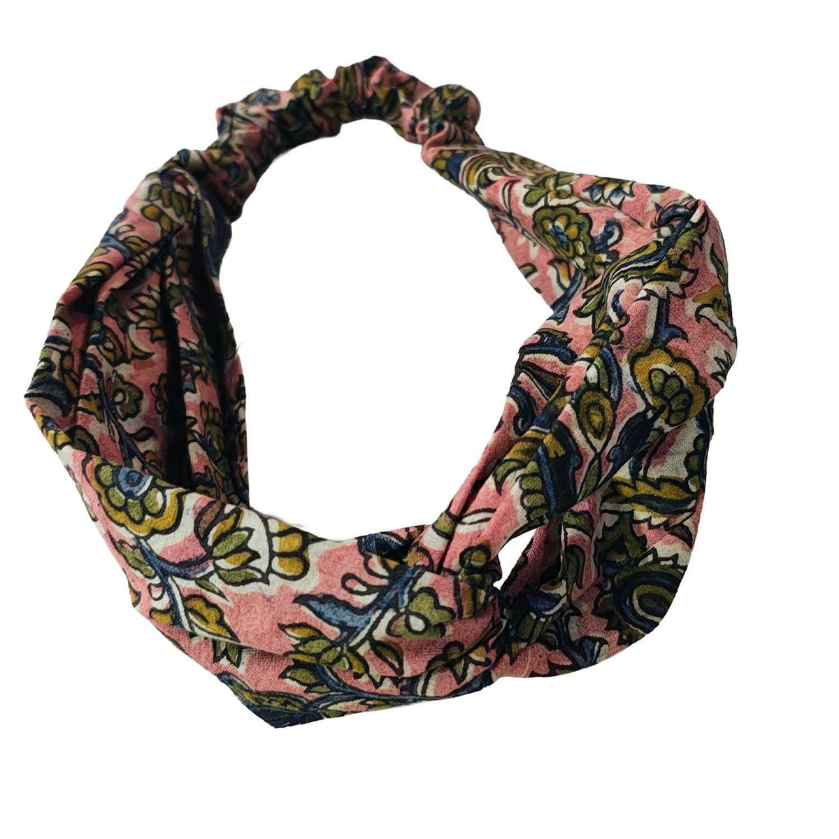 Handmade Cotton Twist Headband - Green Paisley Floral Print