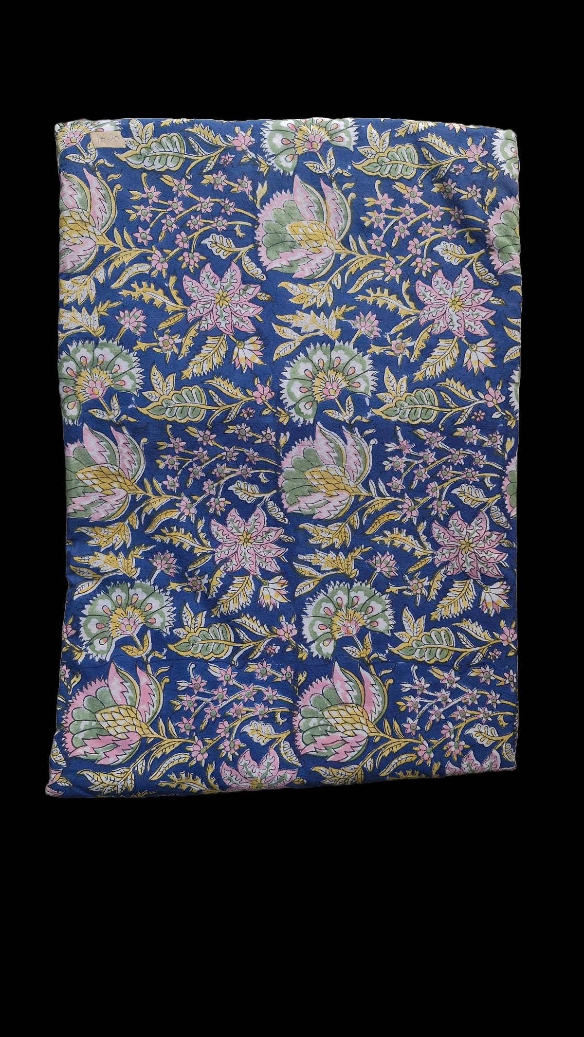 Indigo Blue Sanganeri Handblock Printed Cotton Fabric – Pastel Floral Jaal Design