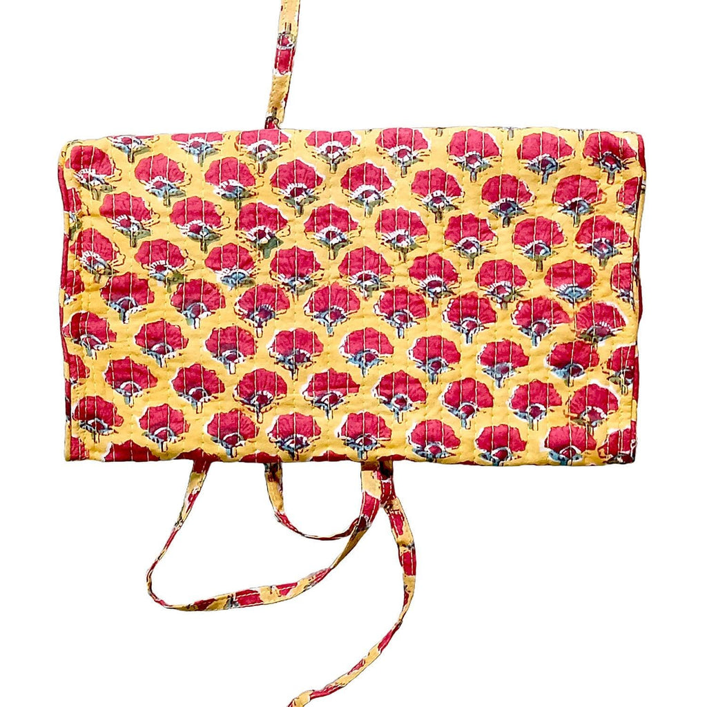 Handmade Floral Block Print Quilted Utility Pouch