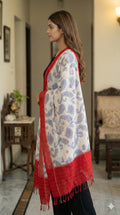 Handcrafted Pure Cotton Ikkat Stole in Crimson & Azure