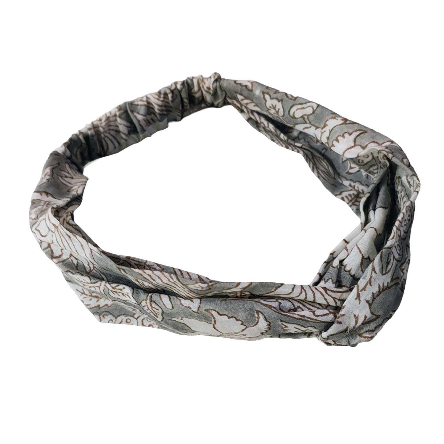 Handmade Cotton Twist Headband - Green Paisley Floral Print