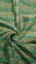 Handblock Printed Bagru Cotton Fabric – Green Floral Print Textile by the Yard