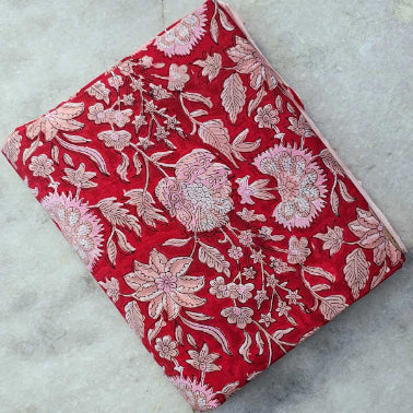 Handmade Bagru Print Textile –  Red Floral Print Cotton Material