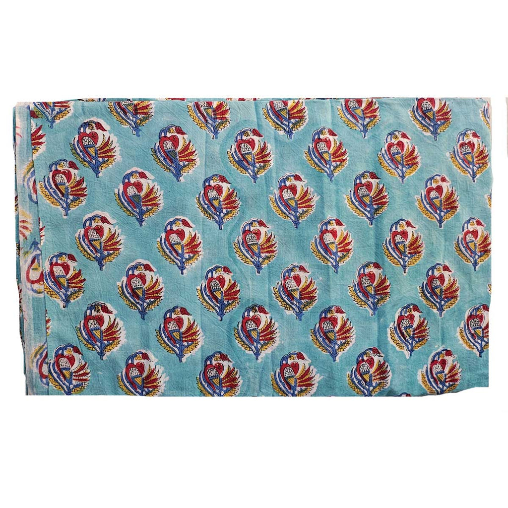 Handmade Bagru Print Textile –  Sky Blue Floral Print Cotton Material