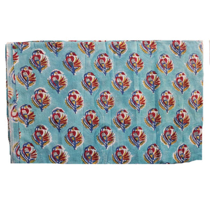 Handmade Bagru Print Textile –  Sky Blue Floral Print Cotton Material