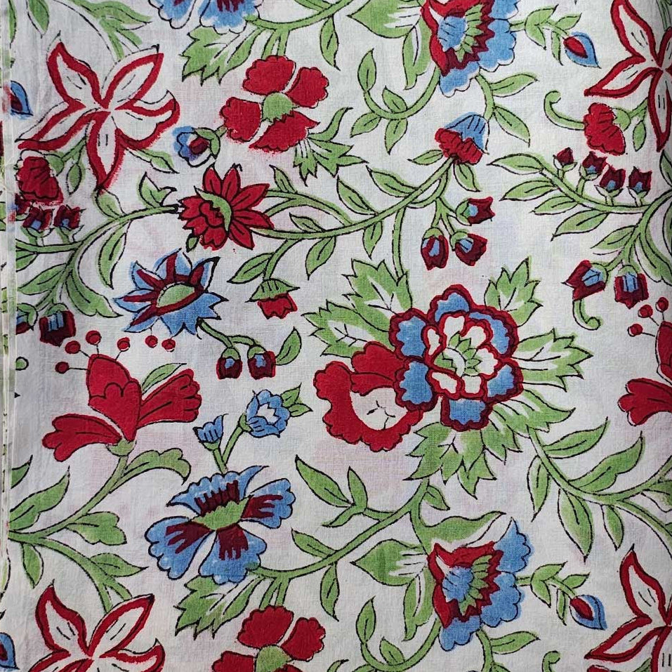 Sanganeri Hand Block Print Cotton Fabric – Multicolor Floral Print