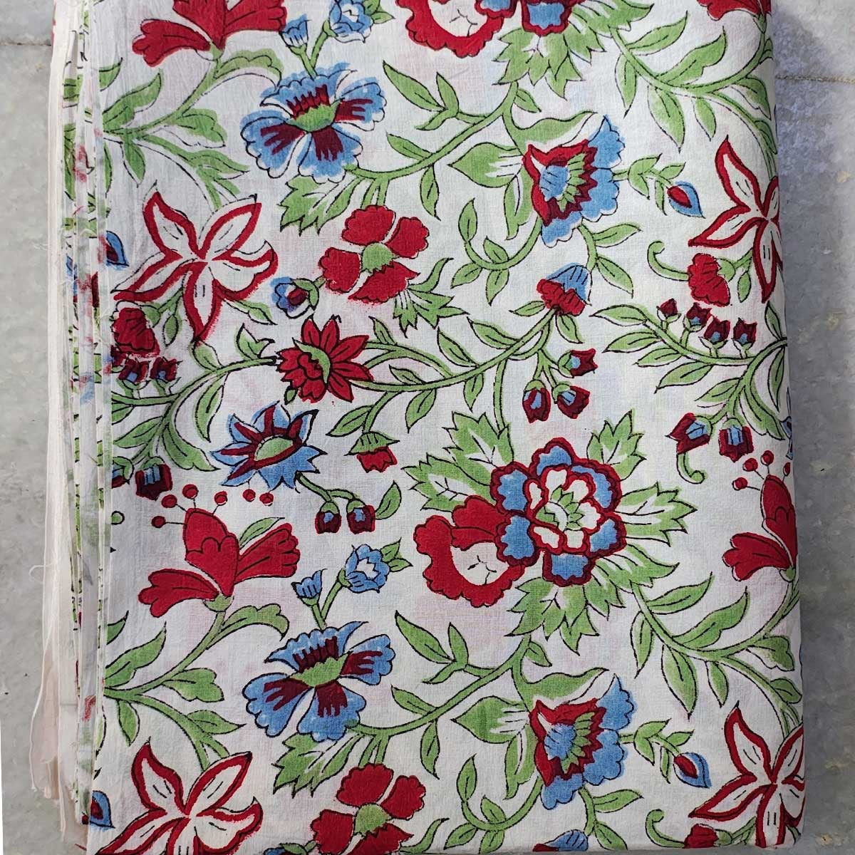 Handmade Bagru Print Textile – Multicolor Floral Print Cotton Material