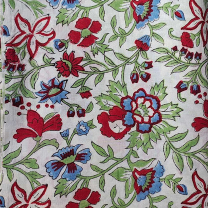 Sanganeri Hand Block Print Cotton Fabric – Multicolor Floral Print