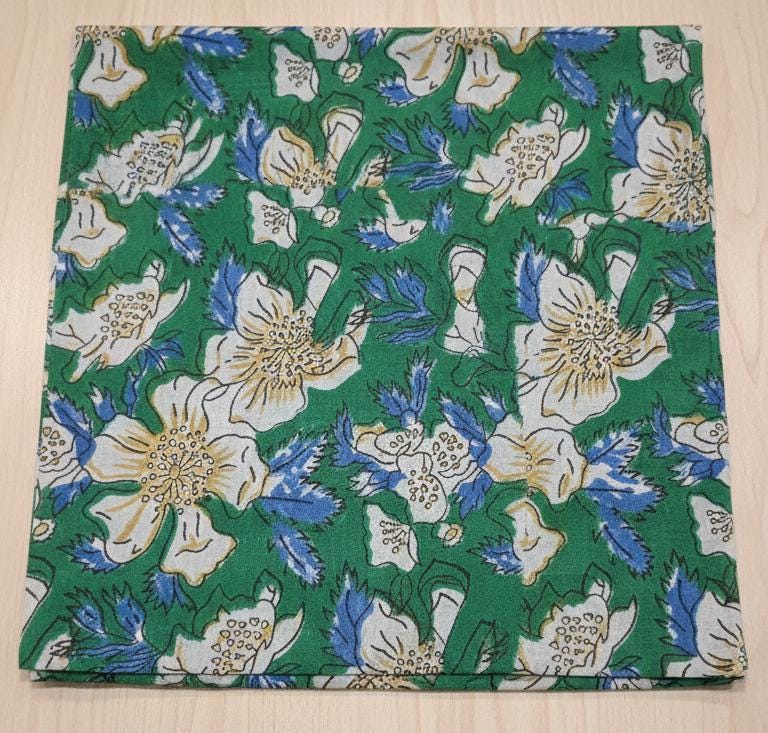 Authentic Sanganeri Hand Block Print Cotton Fabric by the Yard | Natural Dye Floral Print