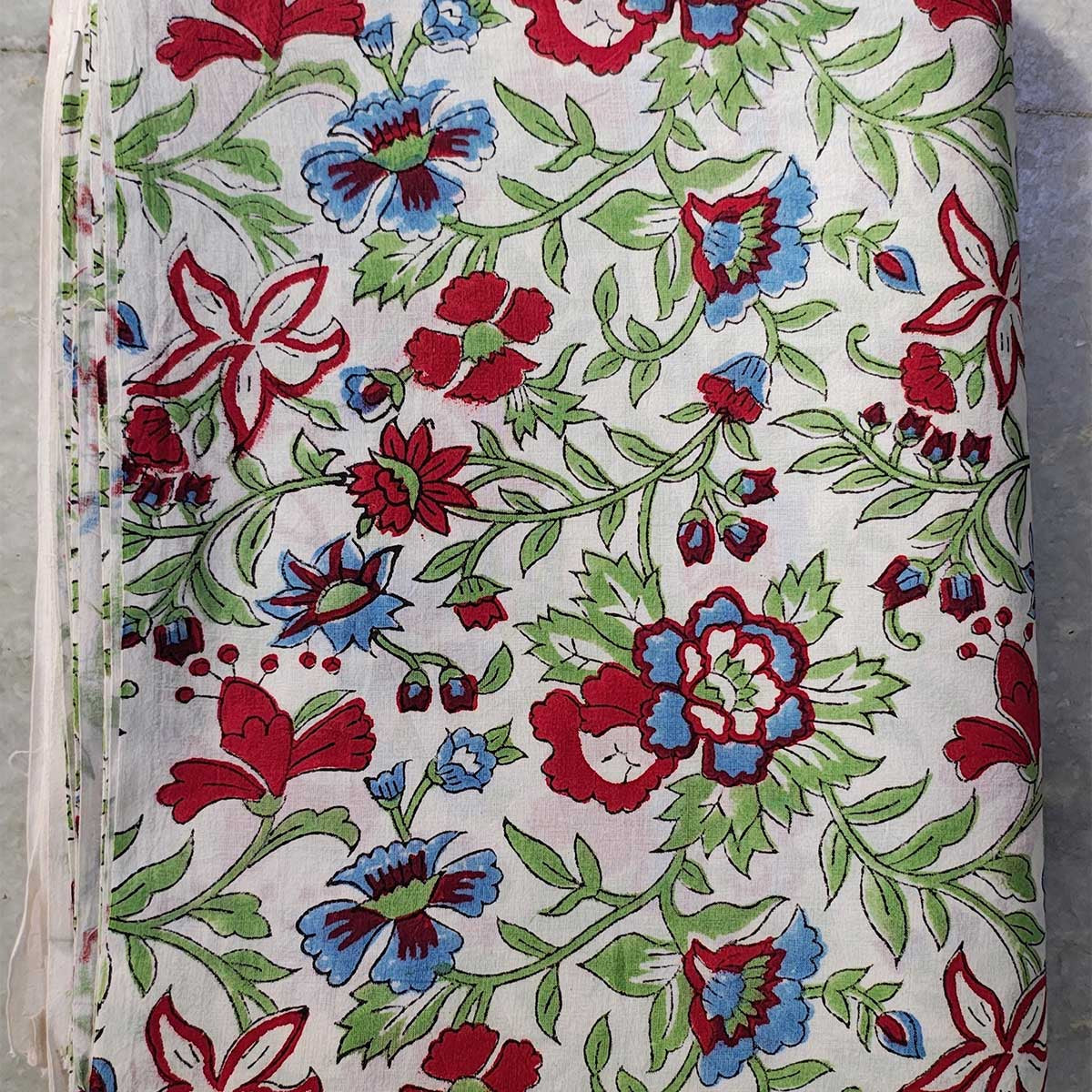 Handmade Bagru Print Textile – Multicolor Floral Print Cotton Material