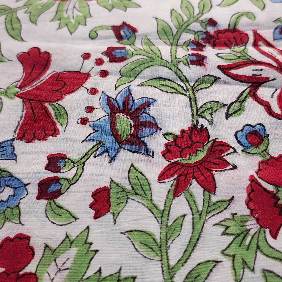 Handmade Bagru Print Textile – Multicolor Floral Print Cotton Material