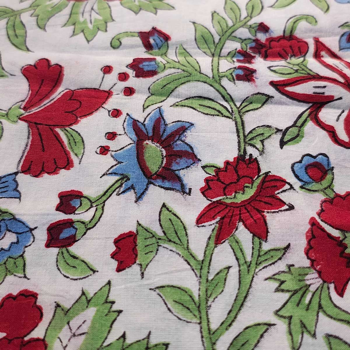 Sanganeri Hand Block Print Cotton Fabric – Multicolor Floral Print