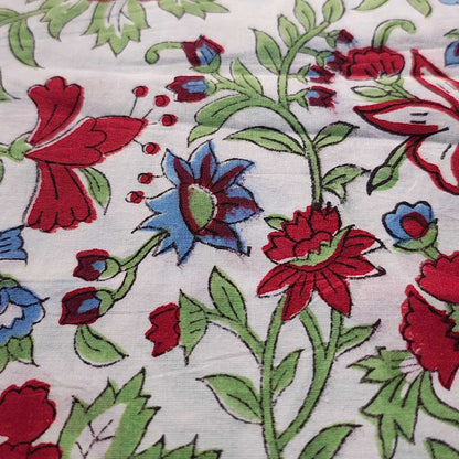 Sanganeri Hand Block Print Cotton Fabric – Multicolor Floral Print