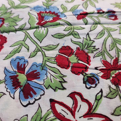 Sanganeri Hand Block Print Cotton Fabric – Multicolor Floral Print