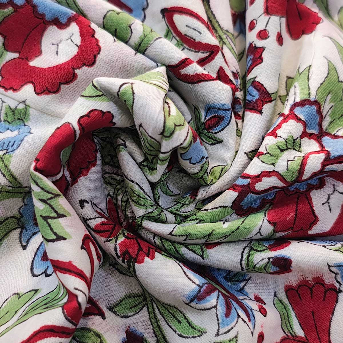 Handmade Bagru Print Textile – Multicolor Floral Print Cotton Material