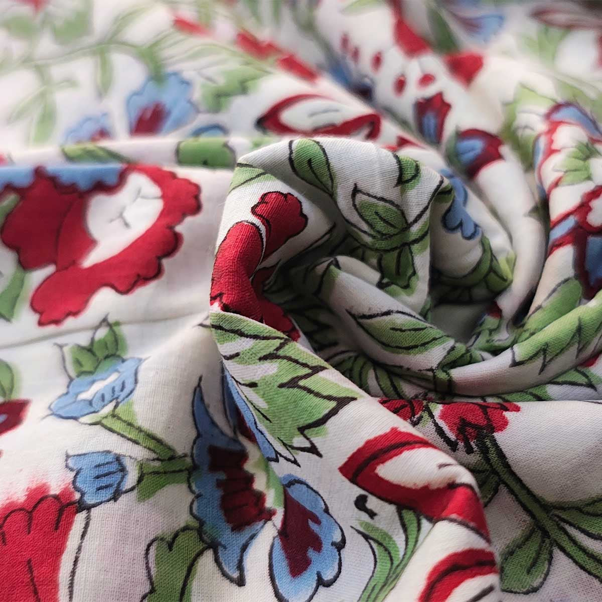 Handmade Bagru Print Textile – Multicolor Floral Print Cotton Material