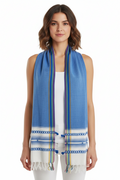 Handwoven Viscose Blue Color Kutch Bhujodi Stole with Tassels (W60cm X L210cm)