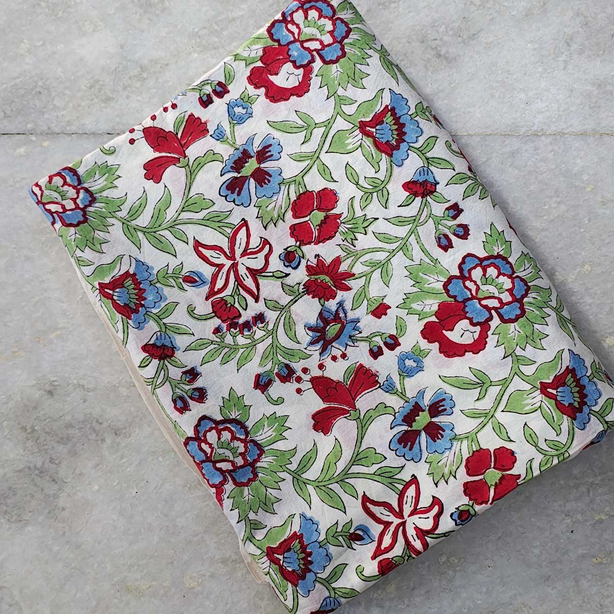 Handmade Bagru Print Textile – Multicolor Floral Print Cotton Material