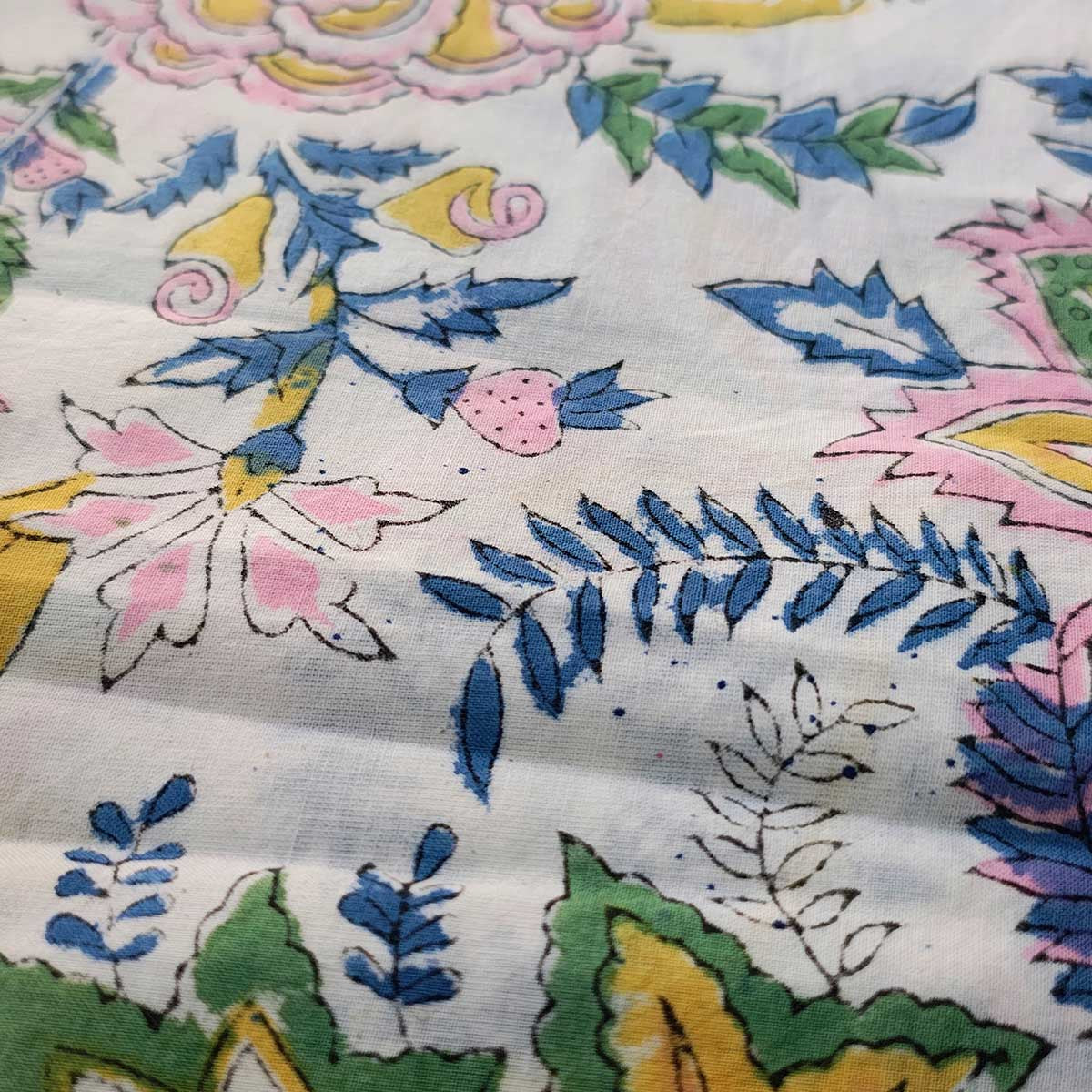 Handmade Bagru Print Textile – White Floral Print Cotton Material