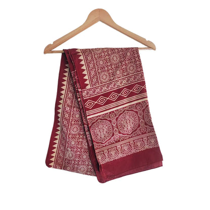 Ajrakh Hand Block Print Red Color Viscose Stole | Traditional Geometric Print | L220 X W55 cm