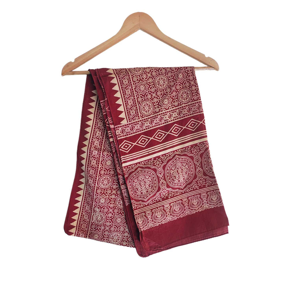Ajrakh Hand Block Print Red Color Viscose Stole | Traditional Geometric Print | L220 X W55 cm