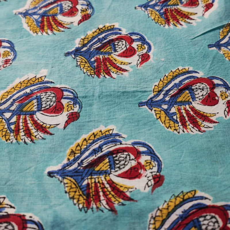 Sanganeri Hand Block Print Cotton Fabric – Sky Blue Floral Print