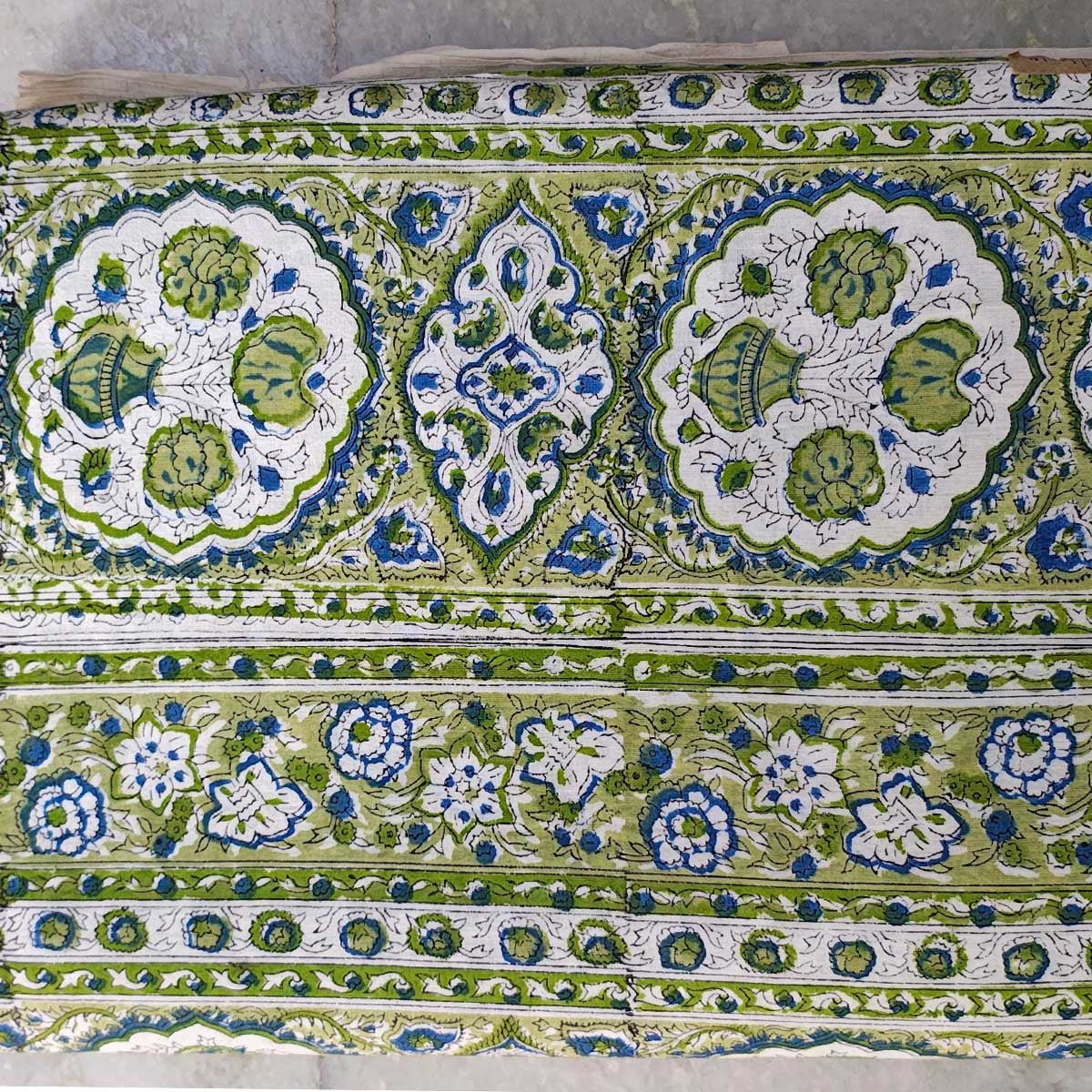 Handmade Bagru Print Textile – Green Floral Print Cotton Material