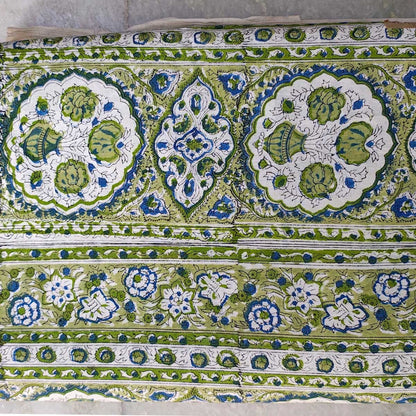 Sanganeri Hand Block Print Cotton Fabric – Green Floral Print