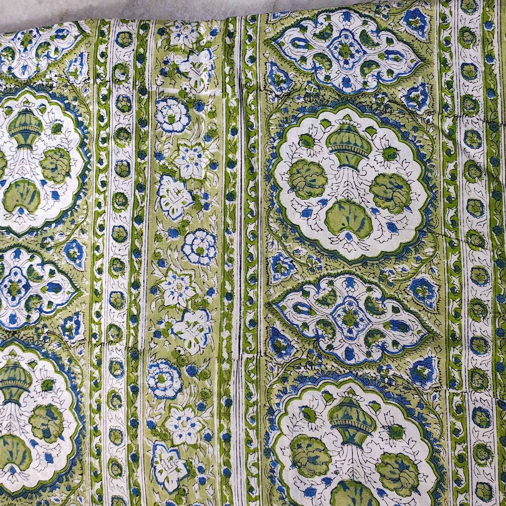 Handmade Bagru Print Textile – Green Floral Print Cotton Material