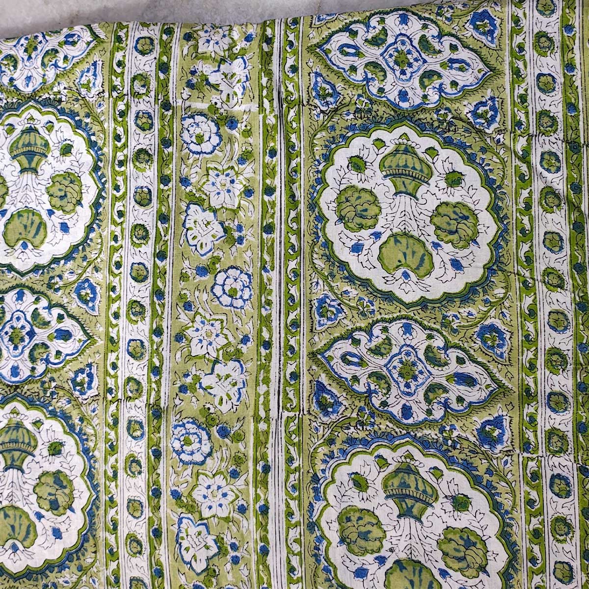 Handmade Bagru Print Textile – Green Floral Print Cotton Material