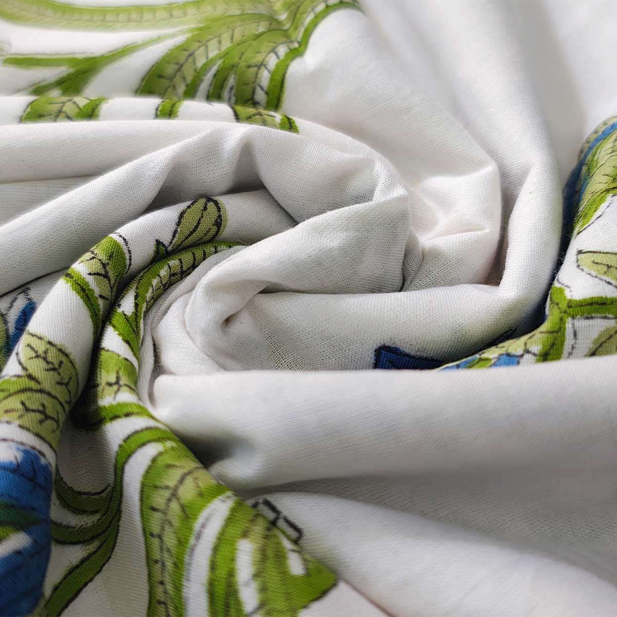Handmade Bagru Print Textile – Green Floral Print Cotton Material