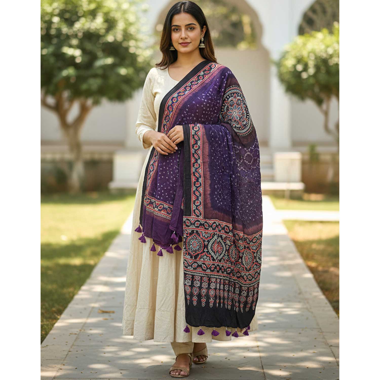 Kutch Bandhani Tie-Dye Pure Silk  Bandhani  Ajrakh Block Printing Dupatta With Zari: An Artistic Fusion of Heritage and Style