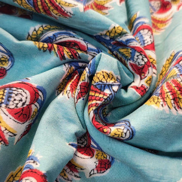 Sanganeri Hand Block Print Cotton Fabric – Sky Blue Floral Print
