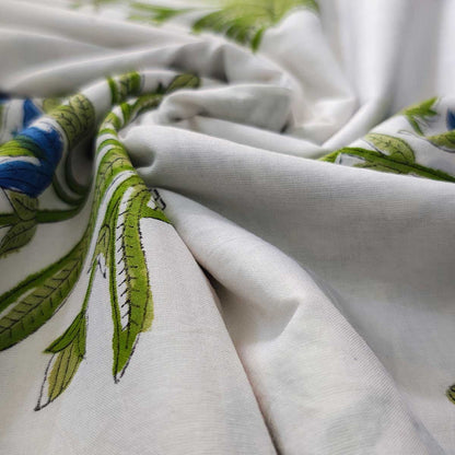 Sanganeri Hand Block Print Cotton Fabric – Green Floral Print
