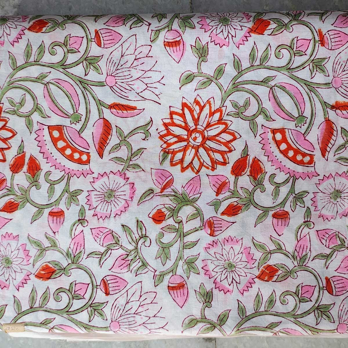 Handmade Bagru Print Textile – White Floral Print Cotton Material