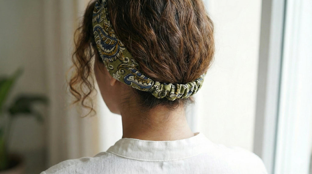 Handmade Cotton Twist Headband – Green Paisley Floral Hair Accessory