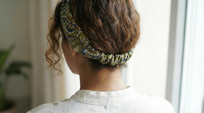Handmade Cotton Twist Headband – Green Paisley Block Print Hair Accessory