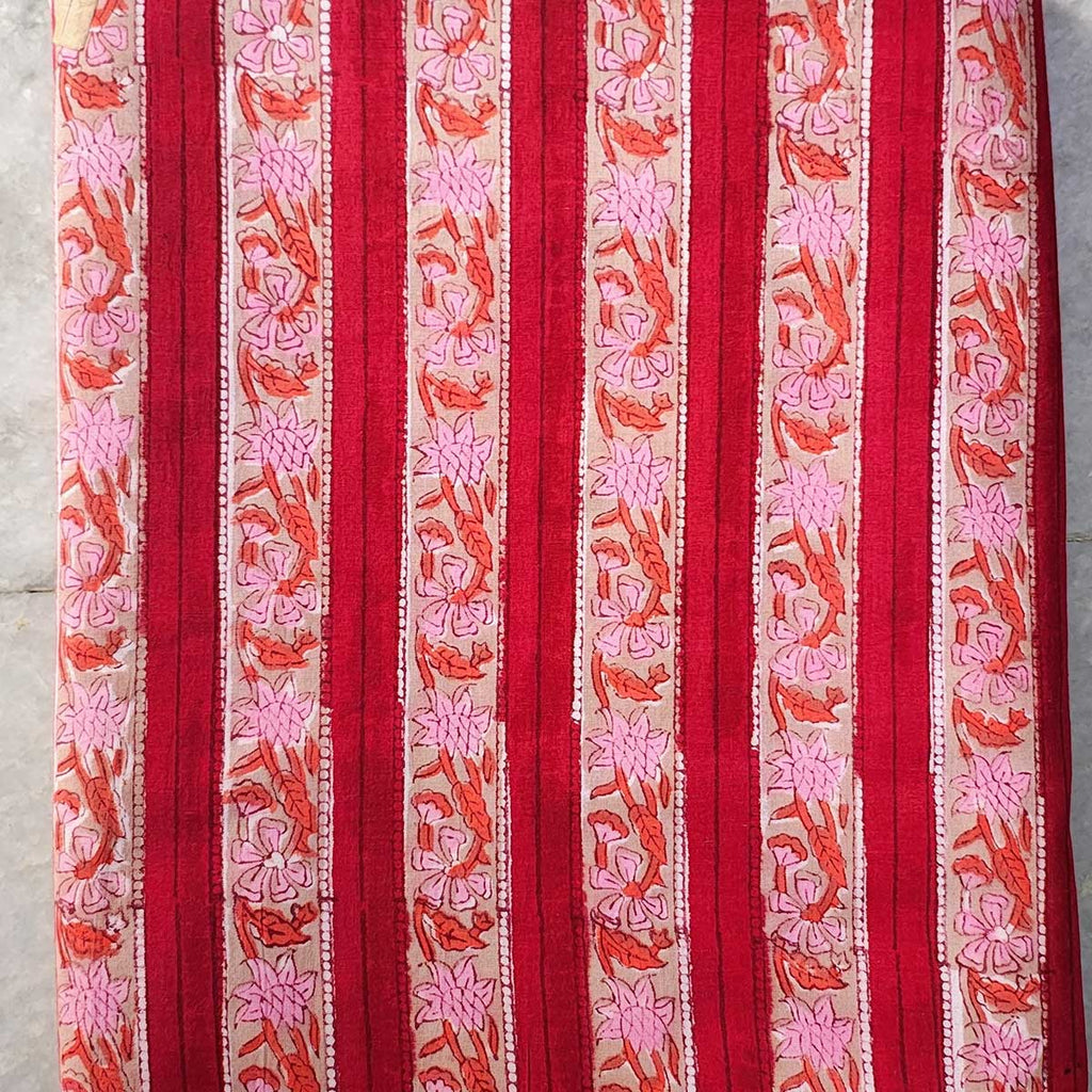 Handmade Bagru Print Textile – Red Floral Print Cotton Material