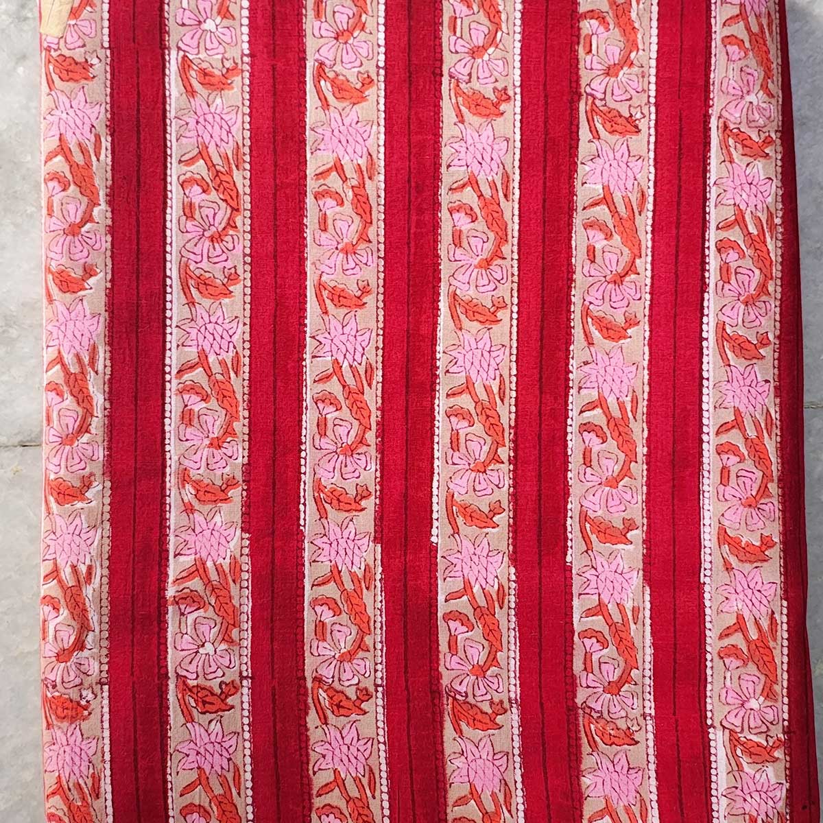 Handmade Bagru Print Textile – Red Floral Print Cotton Material